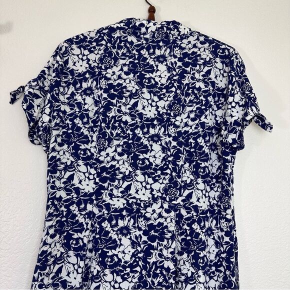Untuckit Camille Dress Woman’s 14 Blue White Floral Print Button Front Pockets - Picture 12 of 13